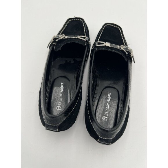 Etienne Aigner Women's Black Suede Leather Loafers With Buckle Accents Size 7 - Picture 7 of 16